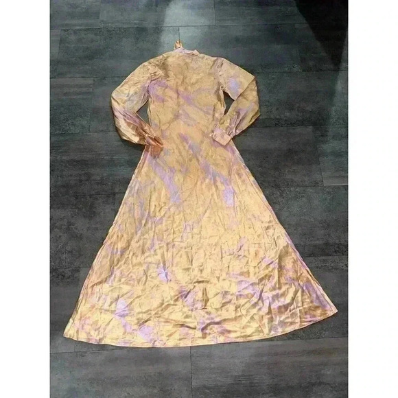 NEW Polo Ralph Lauren Rily 100% Silk Tie Collar Maxi Dress Peach Dye Size 2 - Picture 5 of 8